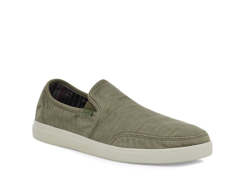 Sanuk Vagabond Slip On Sneaker Wash Vegan Men's Sidewalk Surfers Olive | Canada 192EBC